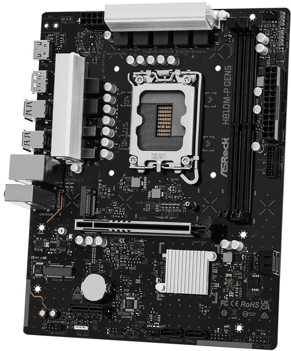 ASRock H810M-P Gen5 Moederbord - PCIe 4.0 - Aluminium Koeling