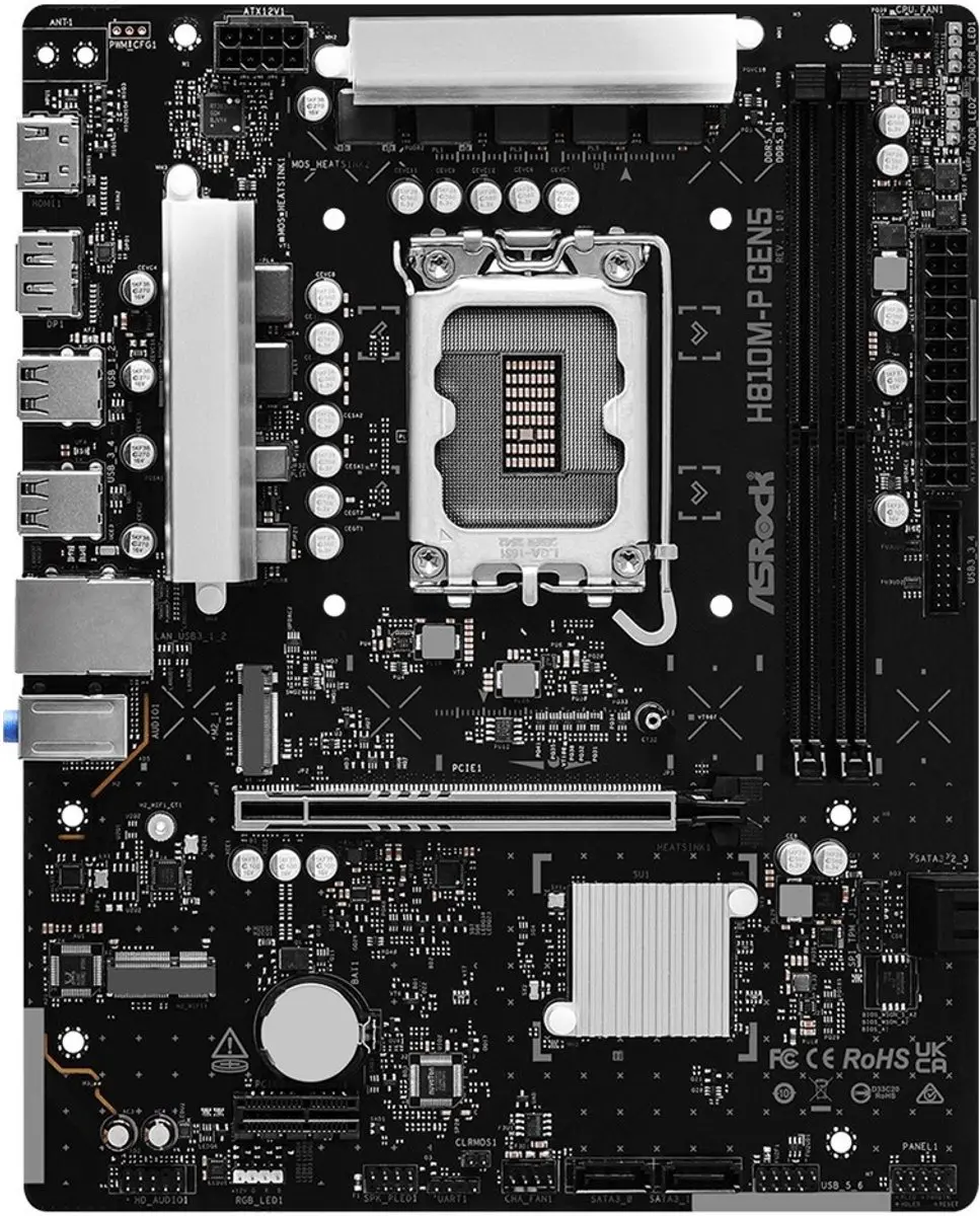 ASRock H810M-P Gen5 Moederbord - PCIe 4.0 - Aluminium Koeling