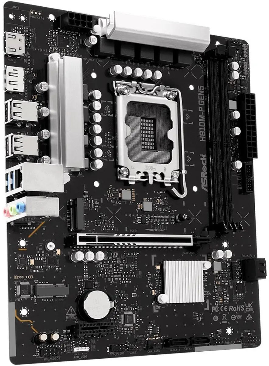 ASRock H810M-P Gen5 Moederbord - PCIe 4.0 - Aluminium Koeling