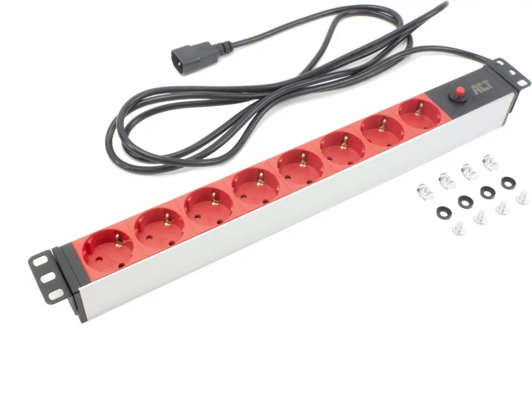 ACT PD3004 19" PDU 8-voudig - 4000W - Zwart/Rood