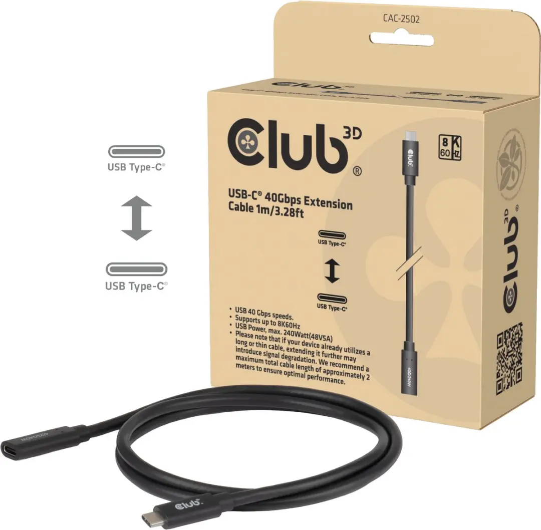 CLUB3D CAC-2502 USB-C Verlengkabel 40 Gbps