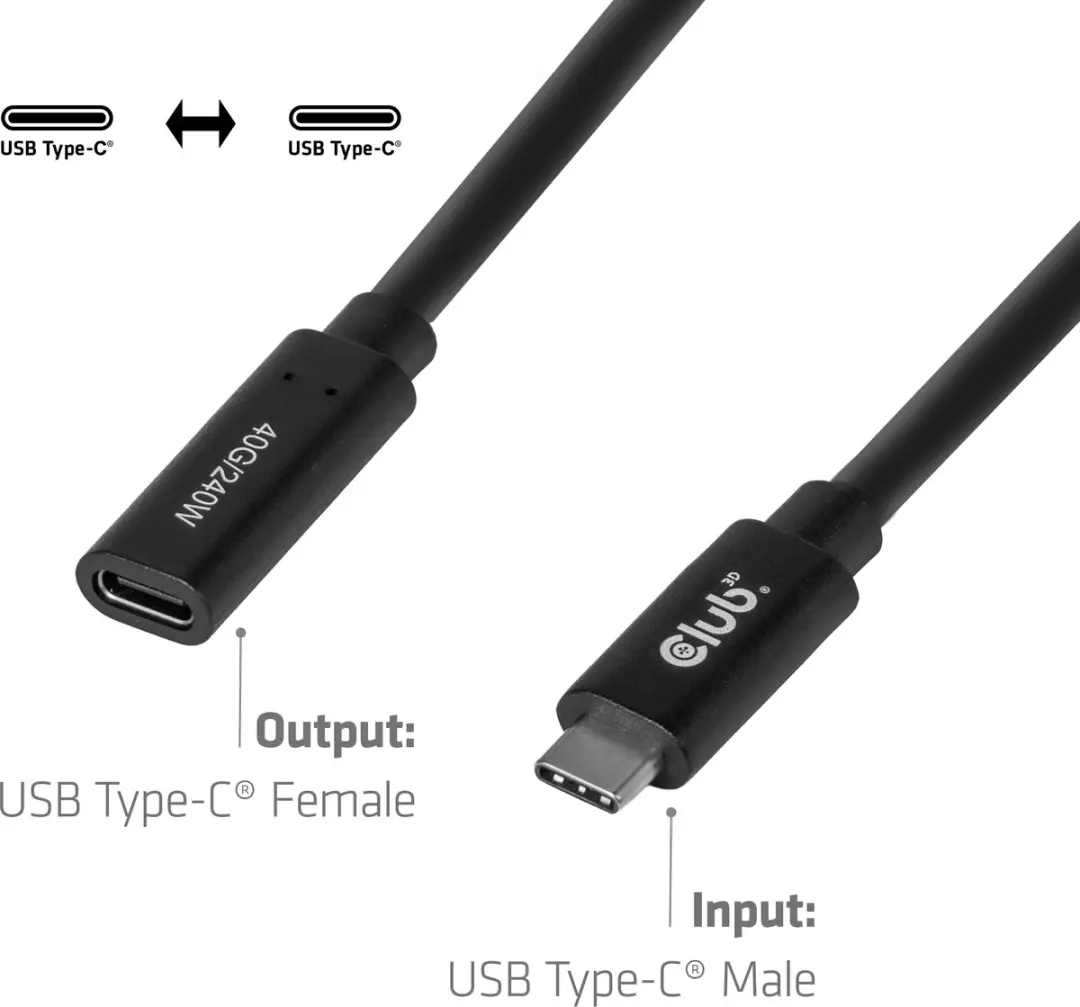 CLUB3D CAC-2502 USB-C Verlengkabel 40 Gbps - 1m - Zwart - afbeelding 6 van 6