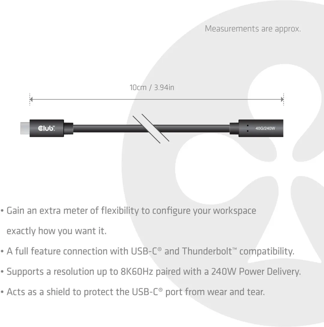CLUB3D CAC-2502 USB-C Verlengkabel 40 Gbps - 1m - Zwart
