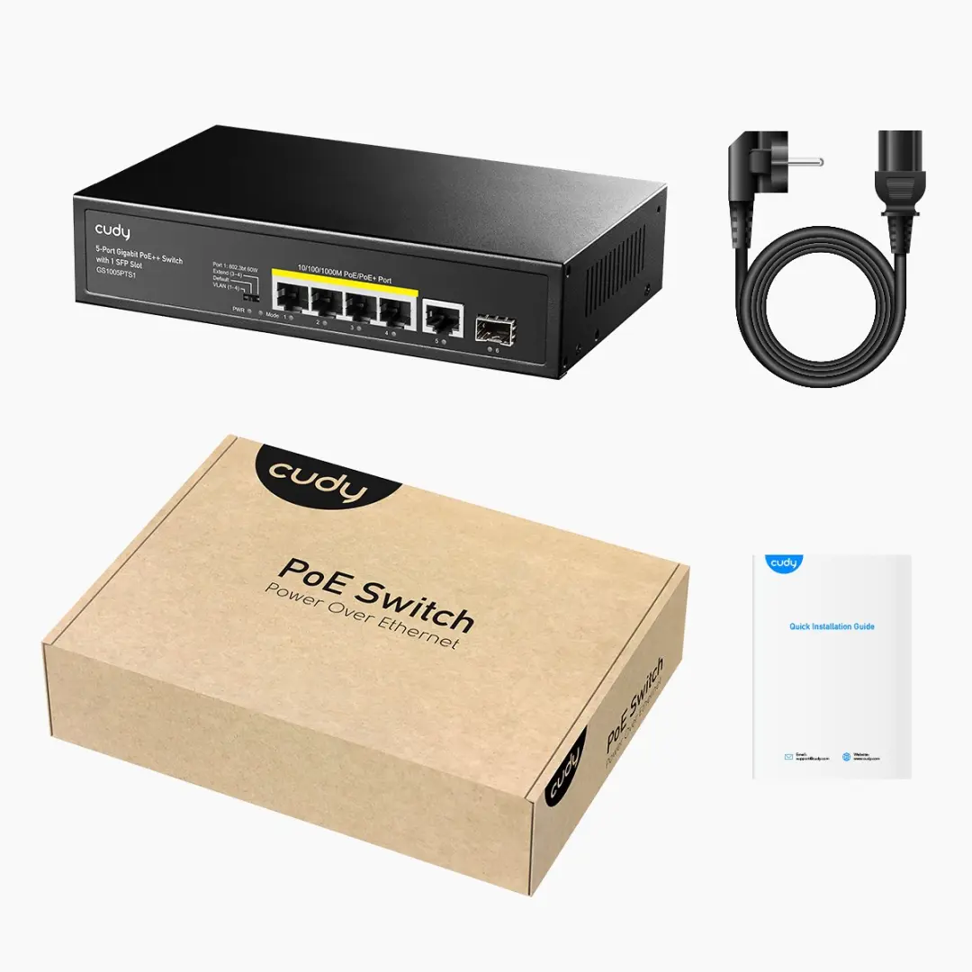 Cudy GS1005PTS1 Netwerk Switch 5 Poorten - 100 MBit/s - 3x PoE