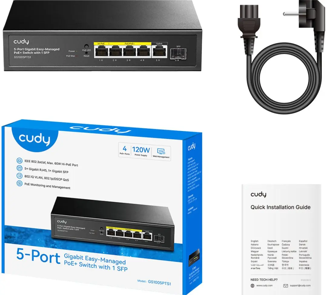 Cudy GS1005PTS1 Netwerk Switch 5 Poorten - 100 MBit/s - 3x PoE - afbeelding 6 van 6