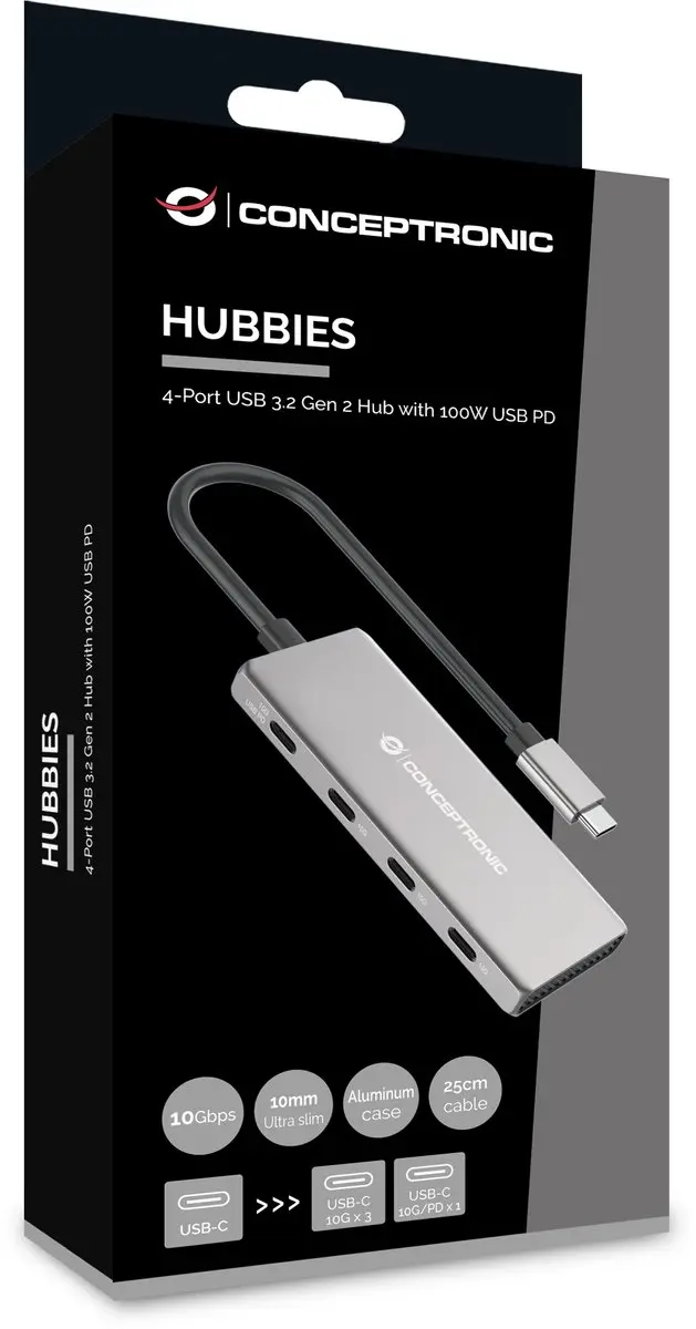 Conceptronic HUBBIES16G USB 3.2 Gen 2 Interface Hub - Grijs