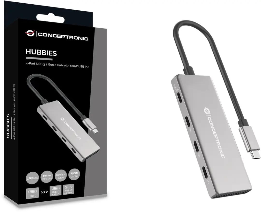 Conceptronic HUBBIES16G USB 3.2 Gen 2 Interface Hub - Grijs