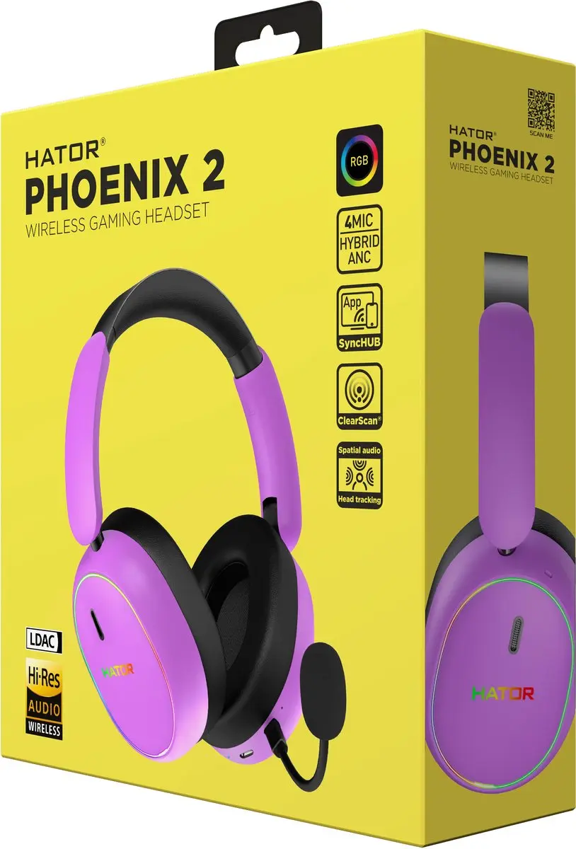 HATOR Phoenix 2 ESH42 Headset - Draadloos & Bedraad - 40mm Drivers - Violet