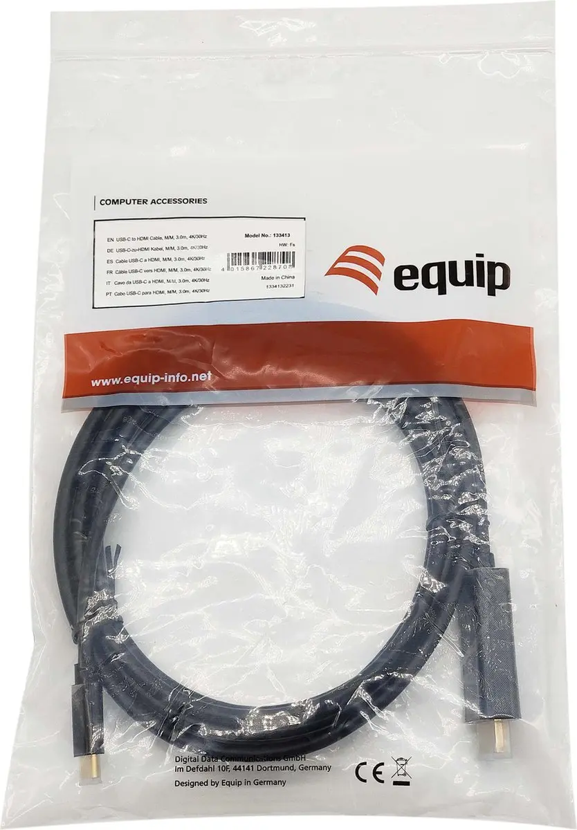 Equip 133413 USB Type-C naar HDMI Adapter 3m - Zwart