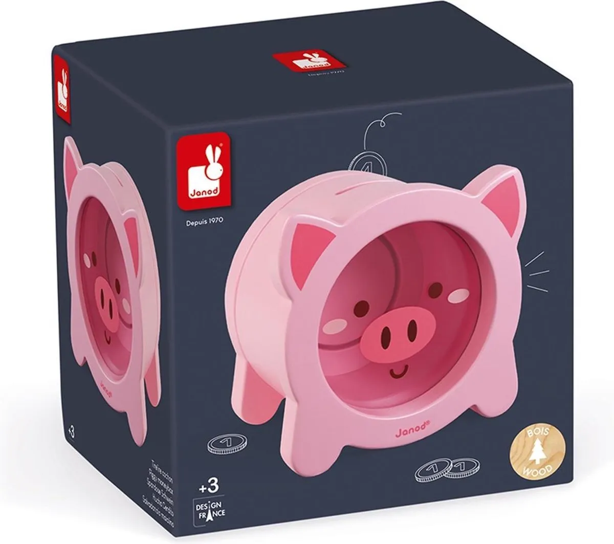 Janod Varken Houten Spaarpot - Roze - Magnetisch