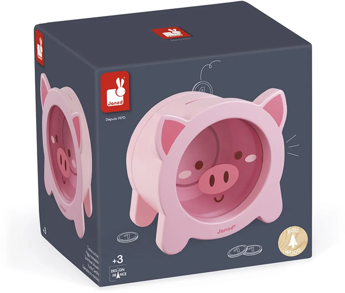 Janod Varken Houten Spaarpot - Roze - Magnetisch