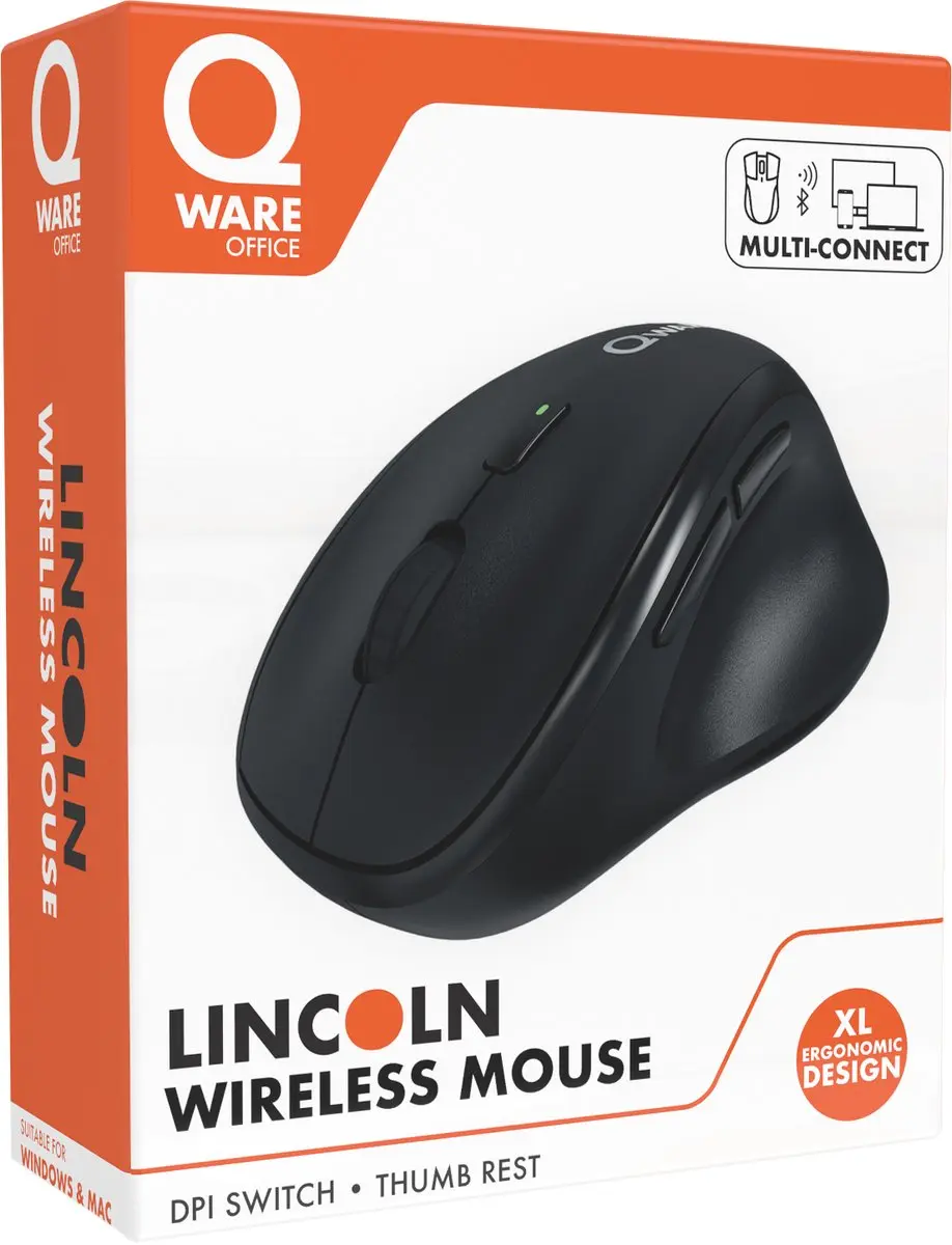Qware Office XL Muis QW PCM-240BL - Draadloos Multiconnect - 6 Knoppen - Zwart
