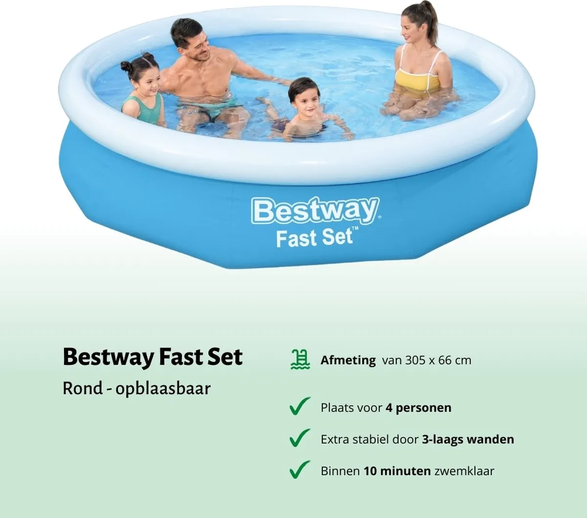 Bestway Fast Set Zwembad 305x66cm - Blauw - 3,2m³ - afbeelding 2 van 6