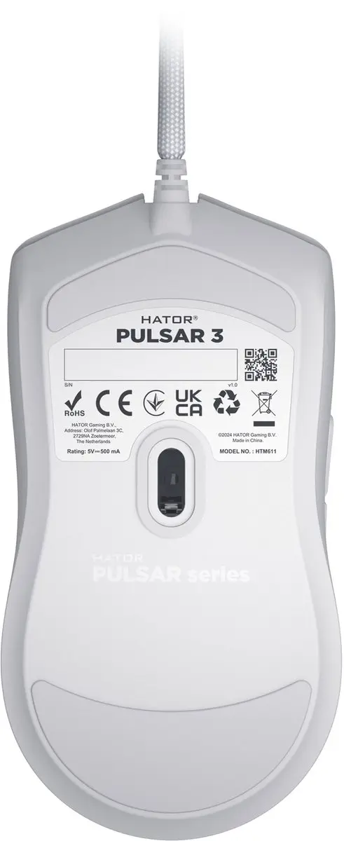 Hator Pulsar 3 HTM611 Gaming Muis - Ambidextrous - 12.000 DPI - Wit