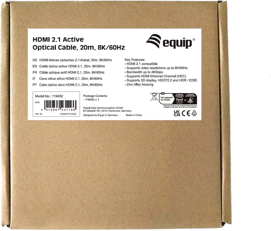 Equip 119452 HDMI 2.1 Actieve Optische Kabel 20m