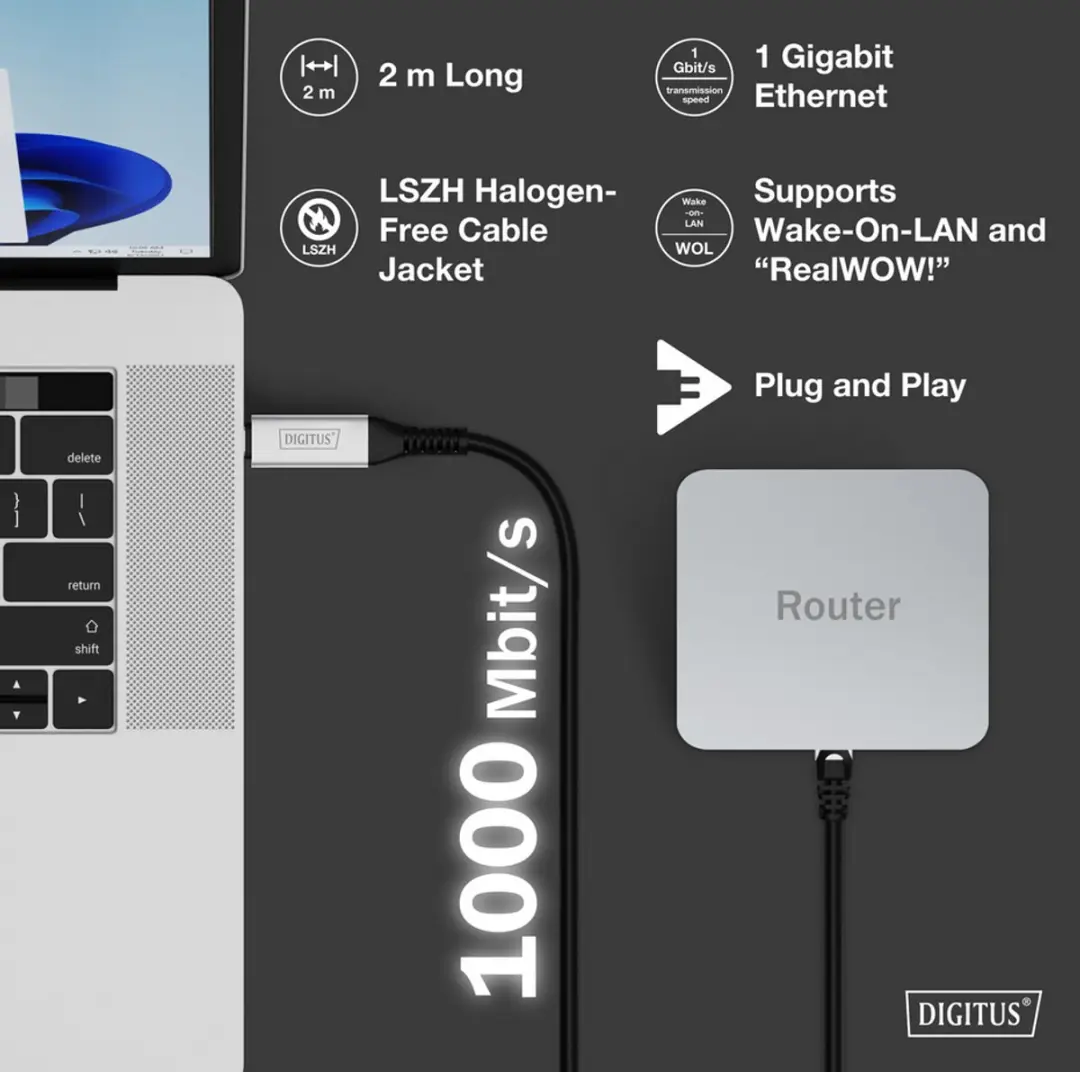 Digitus AK-300601-150-S USB-C naar USB 3.0 Adapterkabel - Zwart