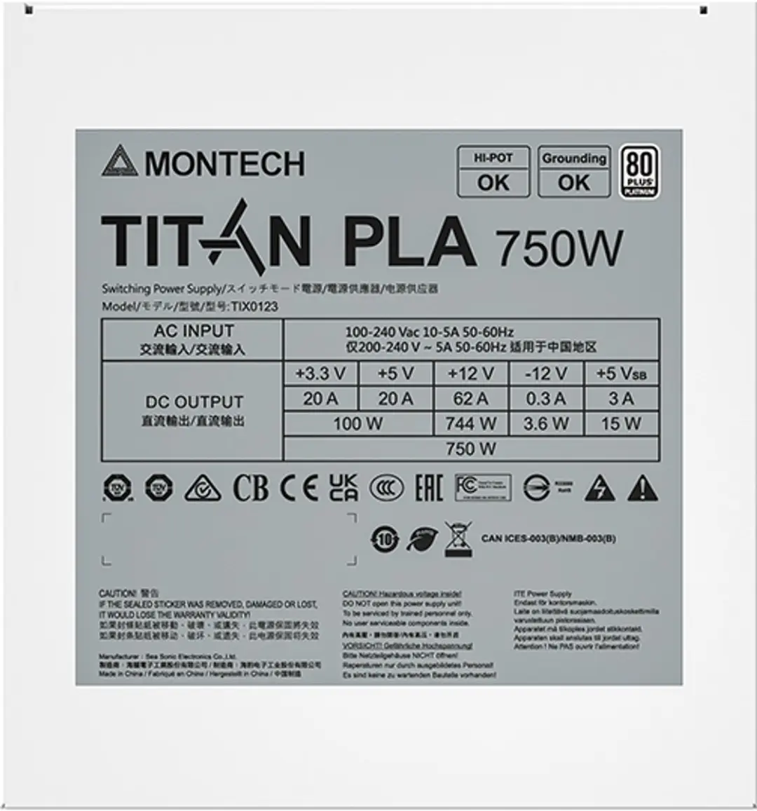 Montech TITAN PLA 750W Voeding - Wit
