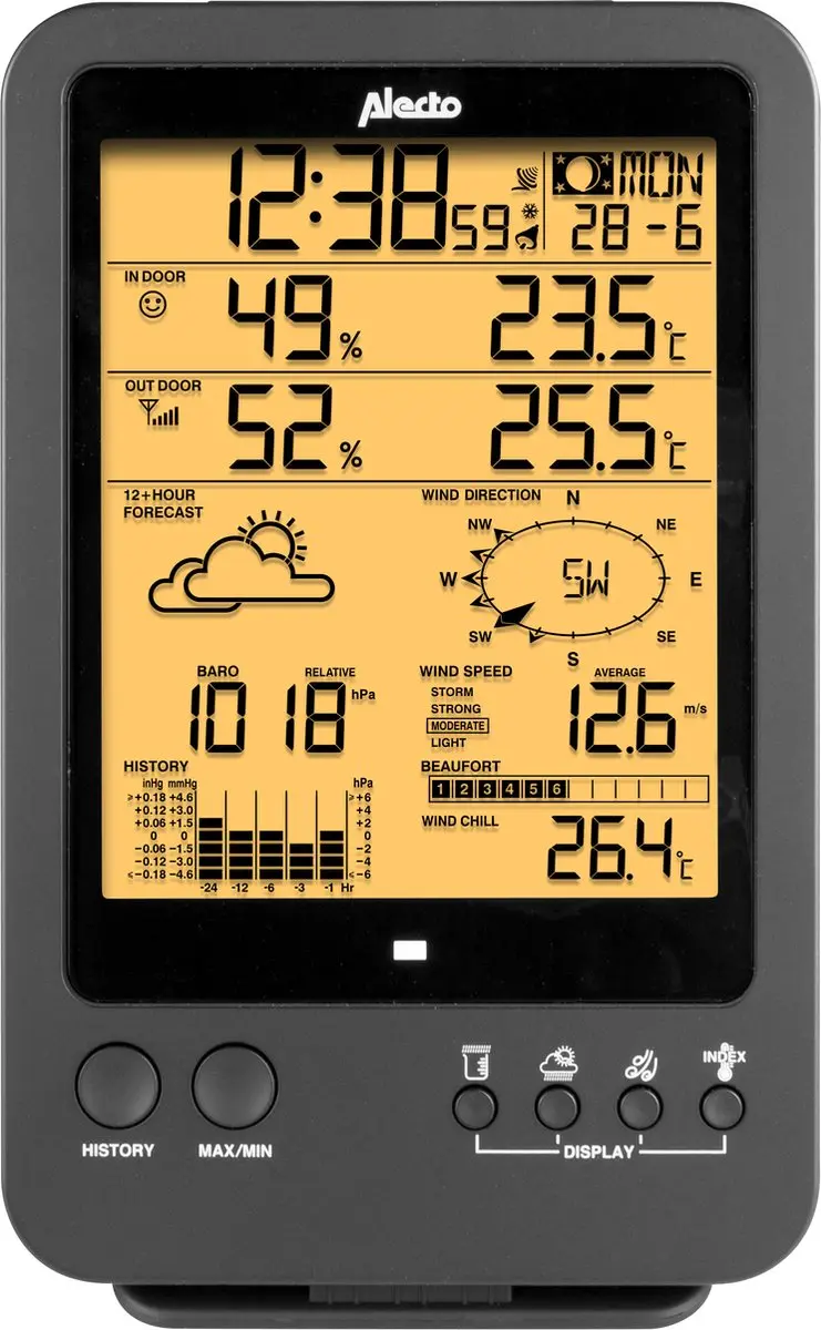 Alecto WS-4700 Professioneel Weerstation - 6-in-1 Zwart