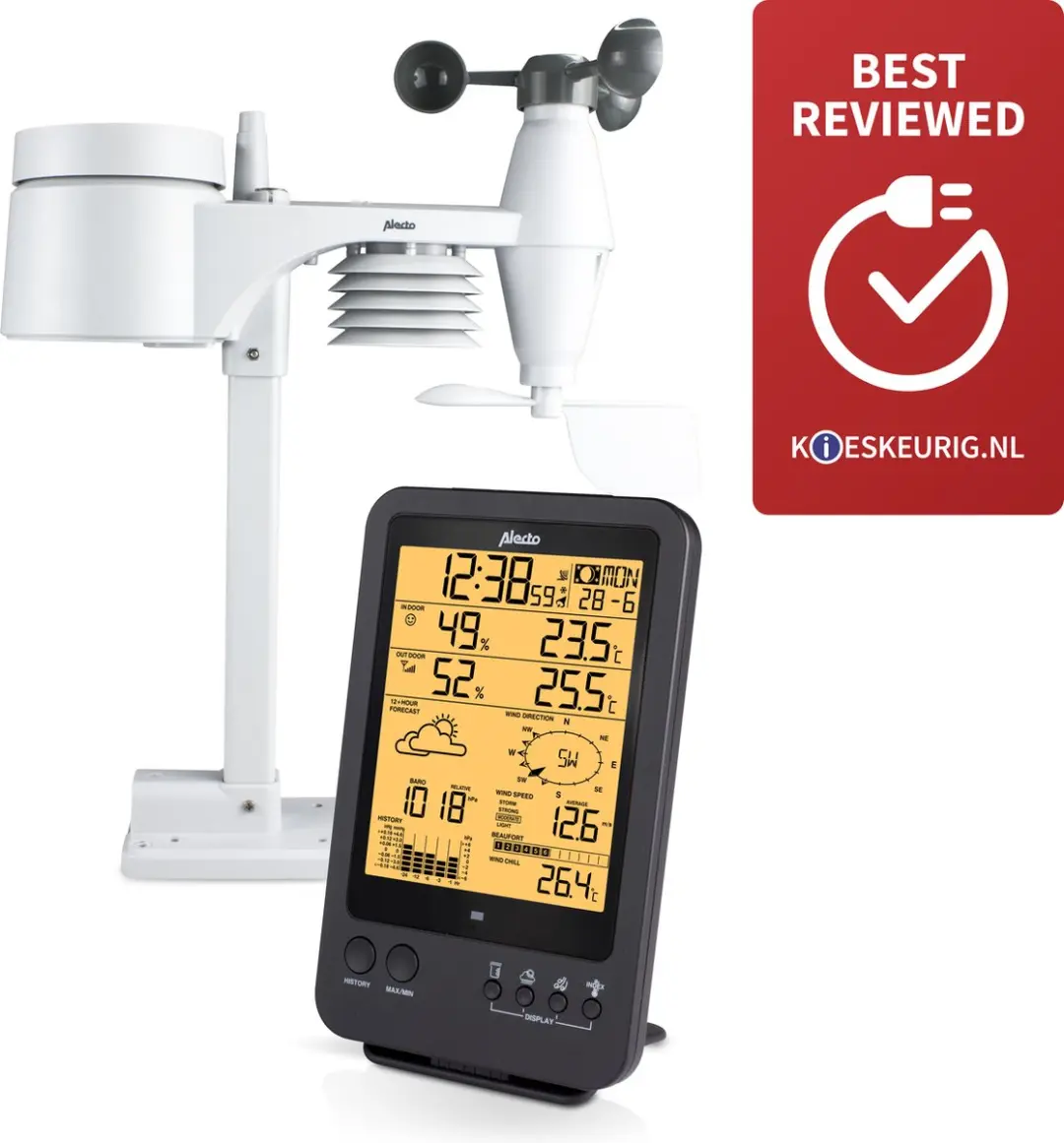 Alecto WS-4700 Professioneel Weerstation - 6-in-1 Zwart