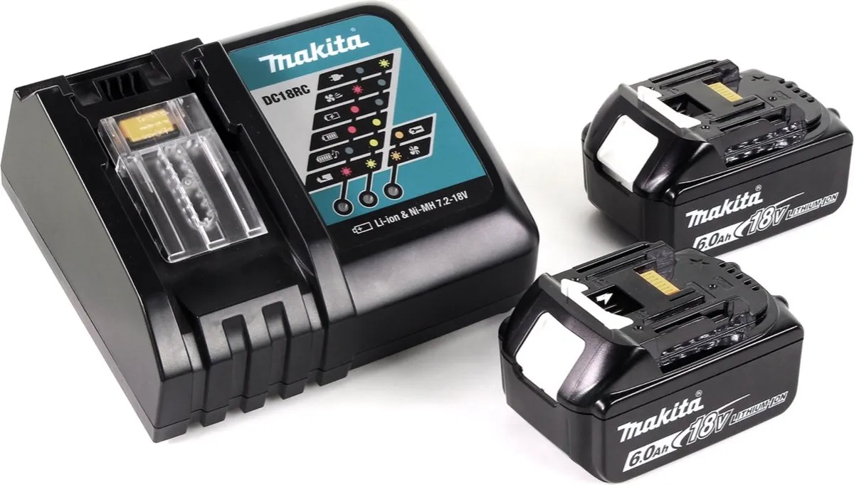 Makita DGA 511 RGJ Haakse Slijper 125mm - 2x 6,0Ah Accu + Oplader