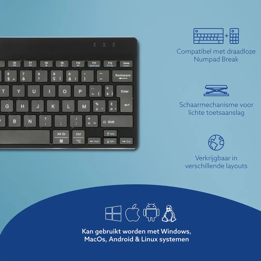 R-Go Compact Break Toetsenbord RGOCOBEWLBL - Bluetooth - AZERTY(BE) - Zwart