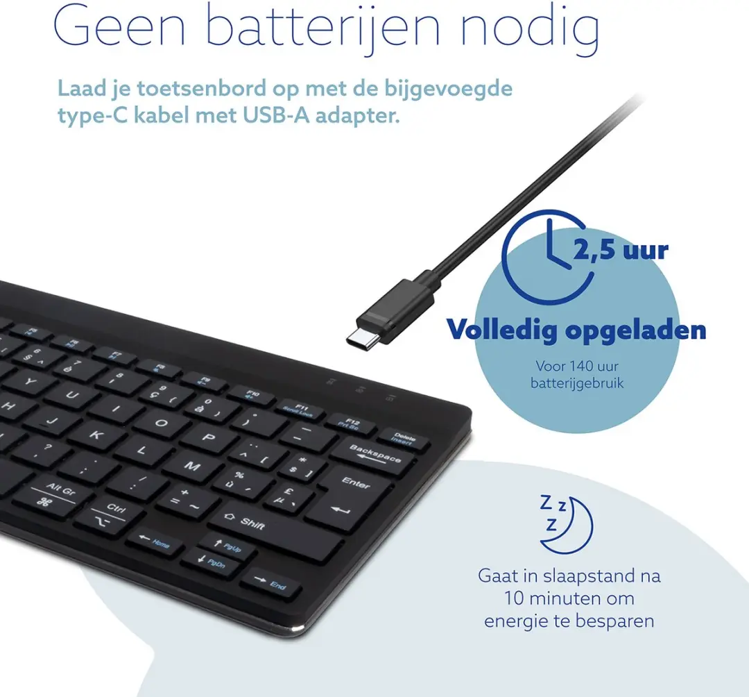 R-Go Compact Break Toetsenbord RGOCOBEWLBL - Bluetooth - AZERTY(BE) - Zwart
