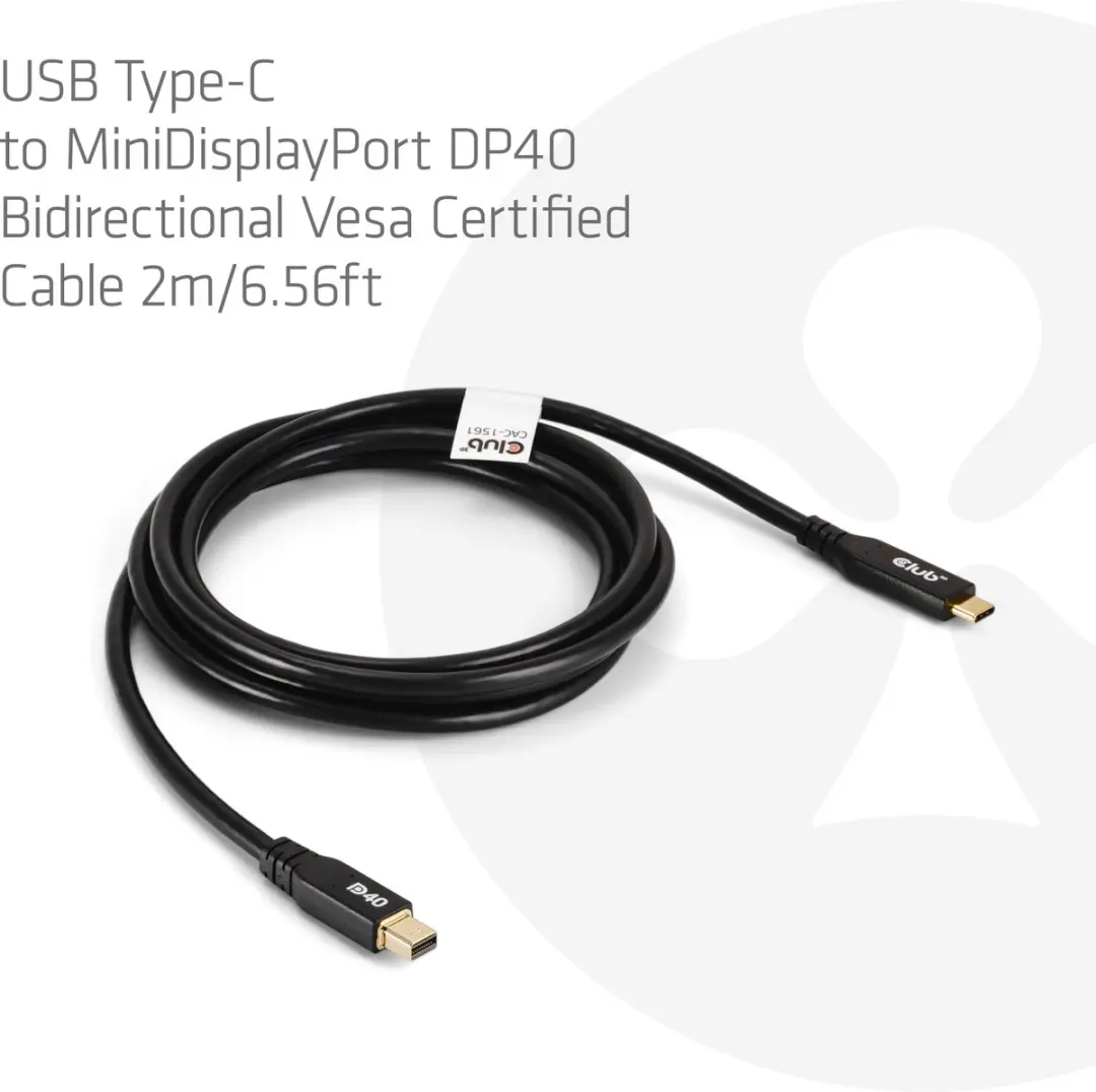 Club 3D CAC-1561 USB-C naar Mini DisplayPort Kabel 2m - Zwart