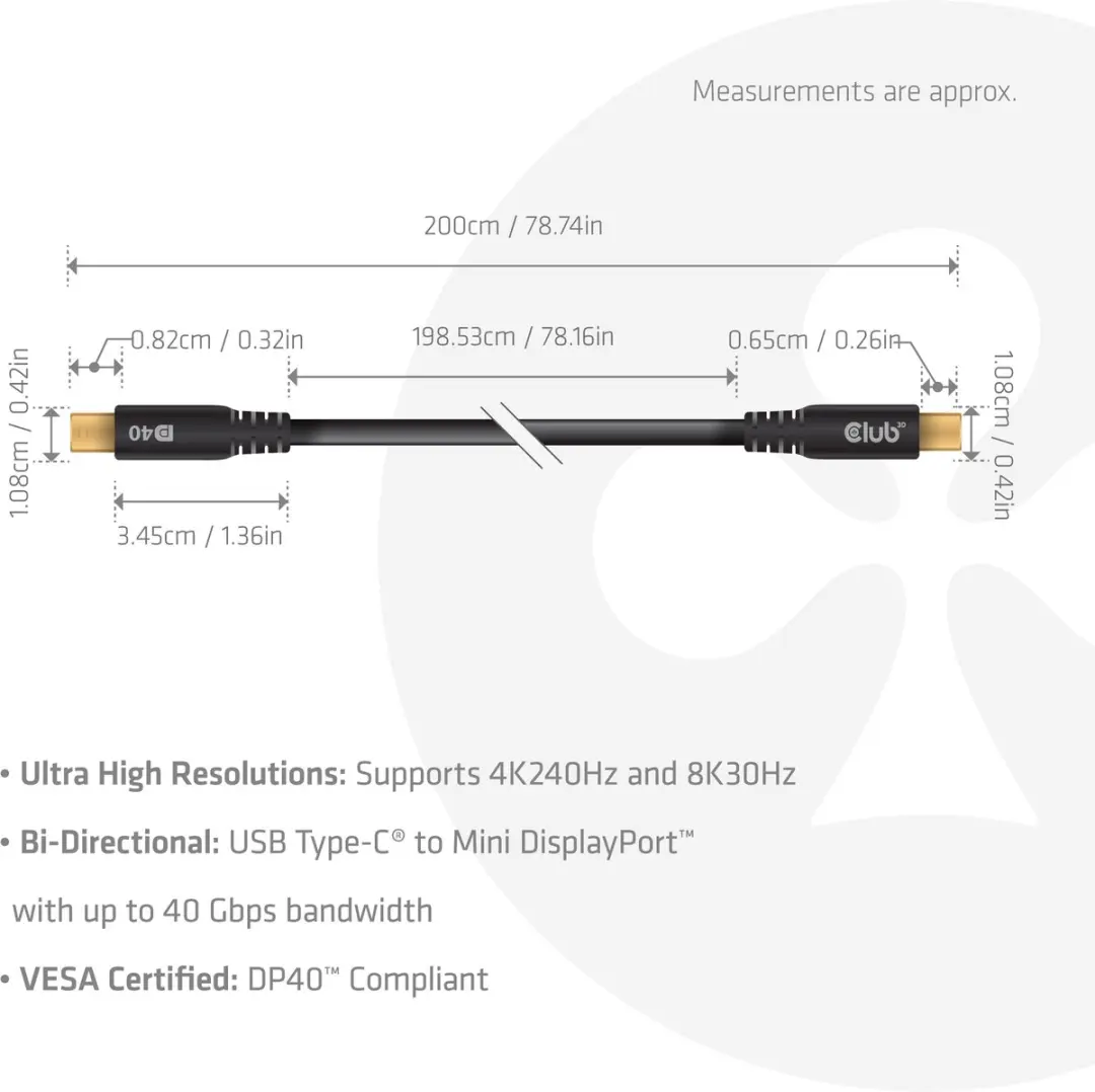 Club 3D CAC-1561 USB-C naar Mini DisplayPort Kabel 2m - Zwart