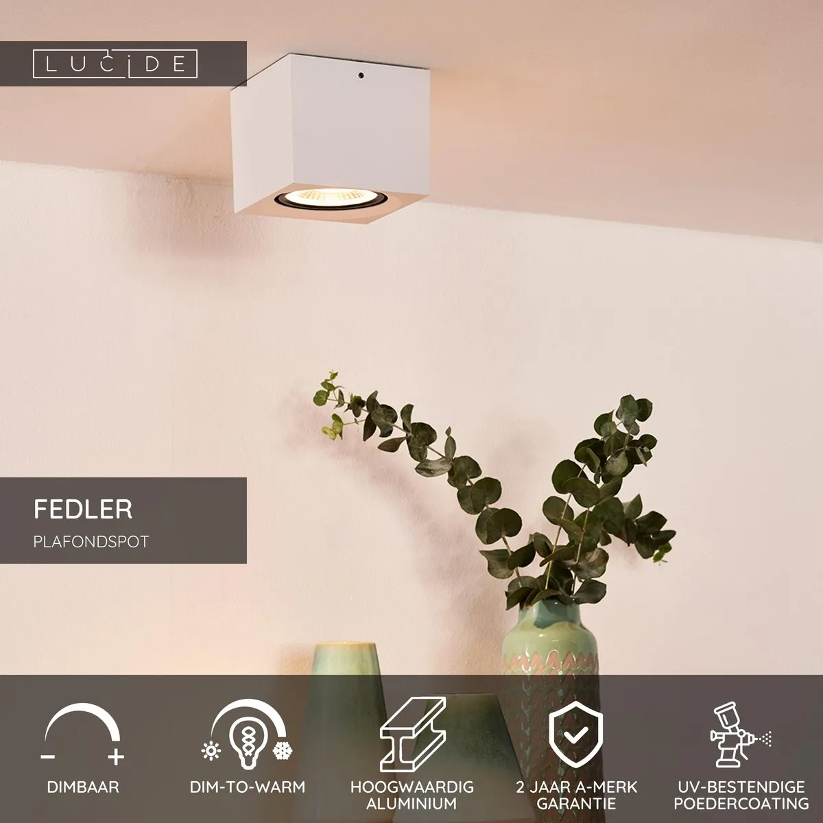 Lucide FEDLER Plafondspot LED - 1x12W 2200K/3000K Wit