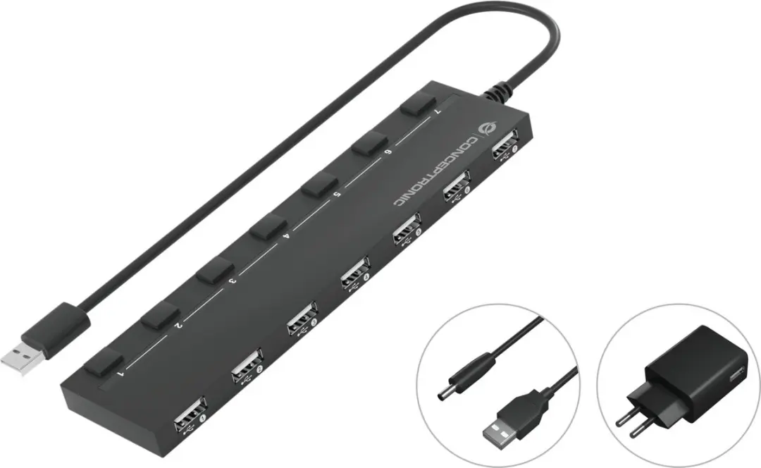 Conceptronic HUBBIES08BP USB 2.0 Hub 7 Poorten