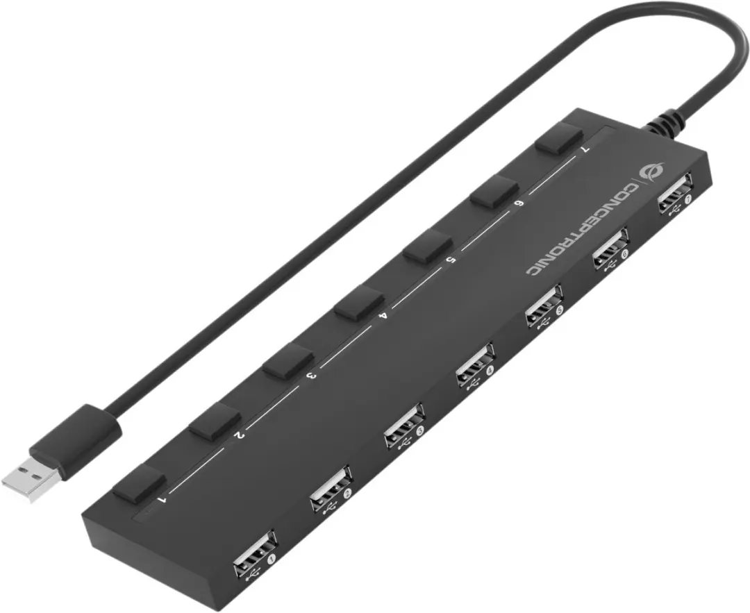Conceptronic HUBBIES08BP USB 2.0 Hub 7 Poorten - Zwart