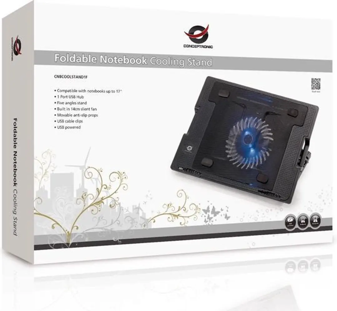 Conceptronic CNBCOOLSTAND1F Opvouwbare Koelstand - 17 Inch - Zwart