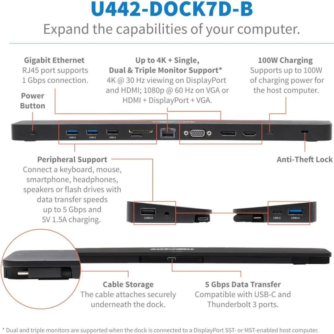 Tripp Lite U442-DOCK7D-B Laptop Dock - Zwart