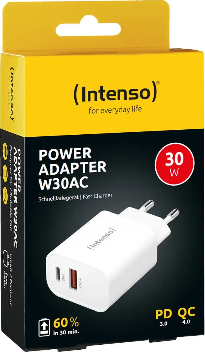 Intenso W30AC 30W USB-C & USB-A Adapter - Wit