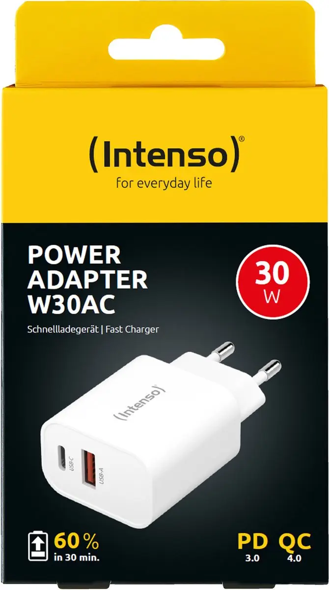 Intenso W30AC 30W USB-C & USB-A Adapter - Wit - afbeelding 6 van 6