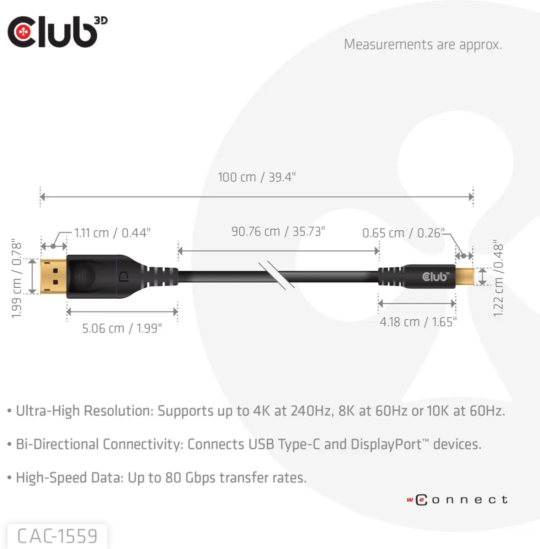 Club 3D USB-C naar DisplayPort Kabel 1m - CAC-1559