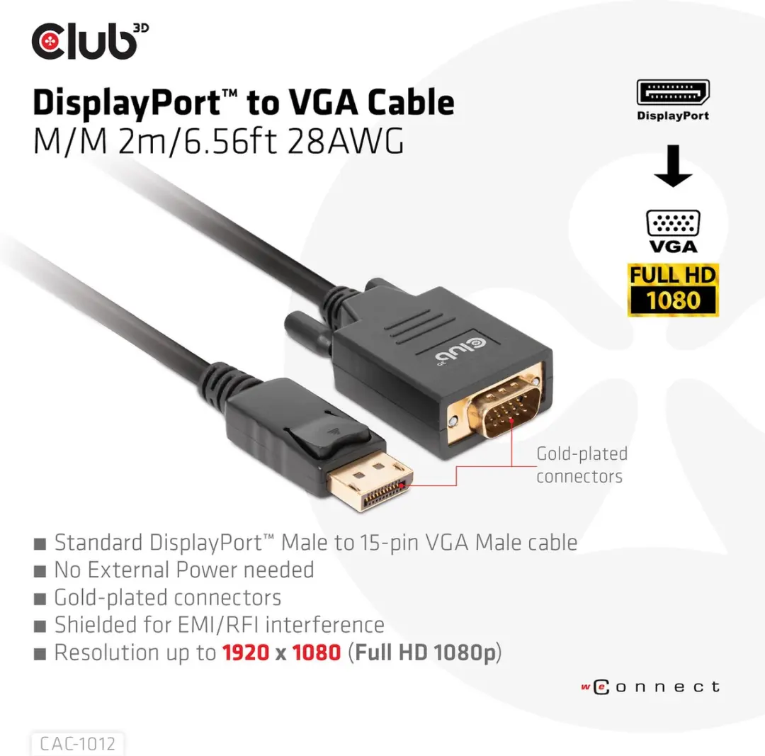 DisplayPort-naar-VGA-kabel CAC-1012 - 2m - Zwart