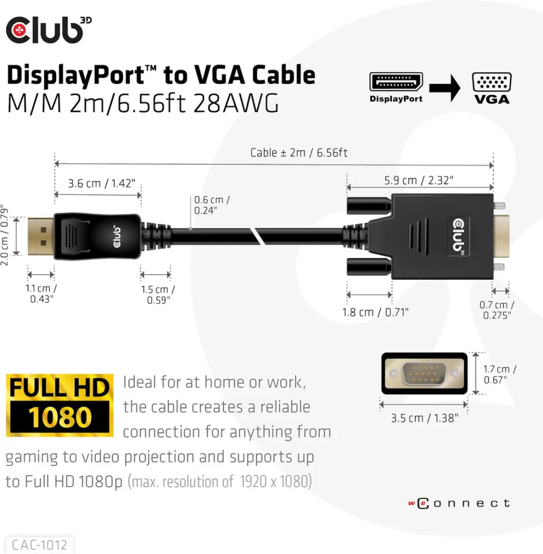 DisplayPort-naar-VGA-kabel CAC-1012 - 2m - Zwart