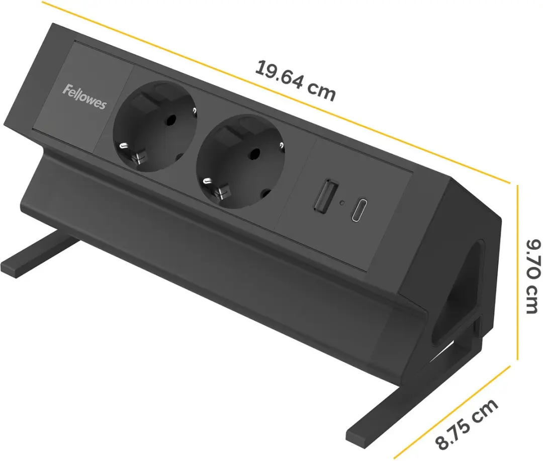 Fellowes Power Desk 2 Bureau Stopcontact - USB-C & USB-A 2M Zwart