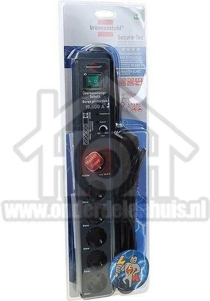 Brennenstuhl Secure-Tec Automatische Stekkerdoos 6x - 19.500A - Antraciet