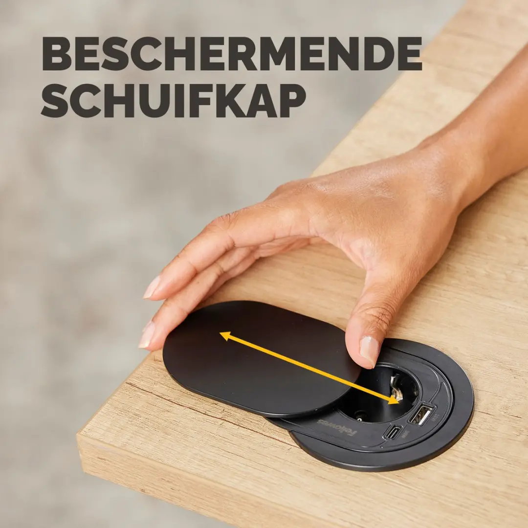 Fellowes Power Spot Type F Inbouw Power Unit - 2m - USB-C & USB-A - Zwart