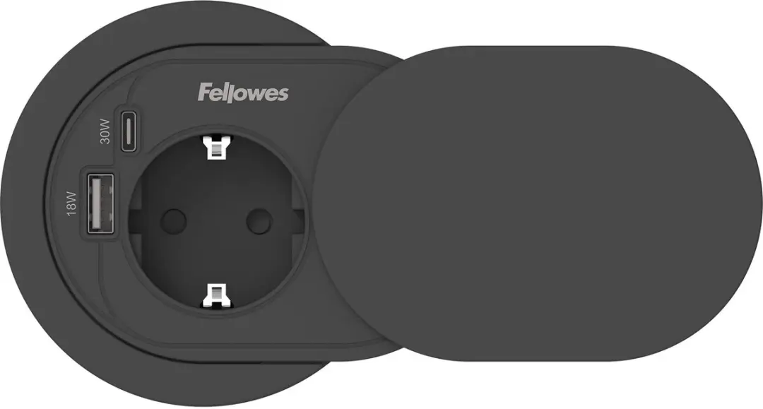 Fellowes Power Spot Type F Inbouw Power Unit - 2m - USB-C & USB-A - Zwart