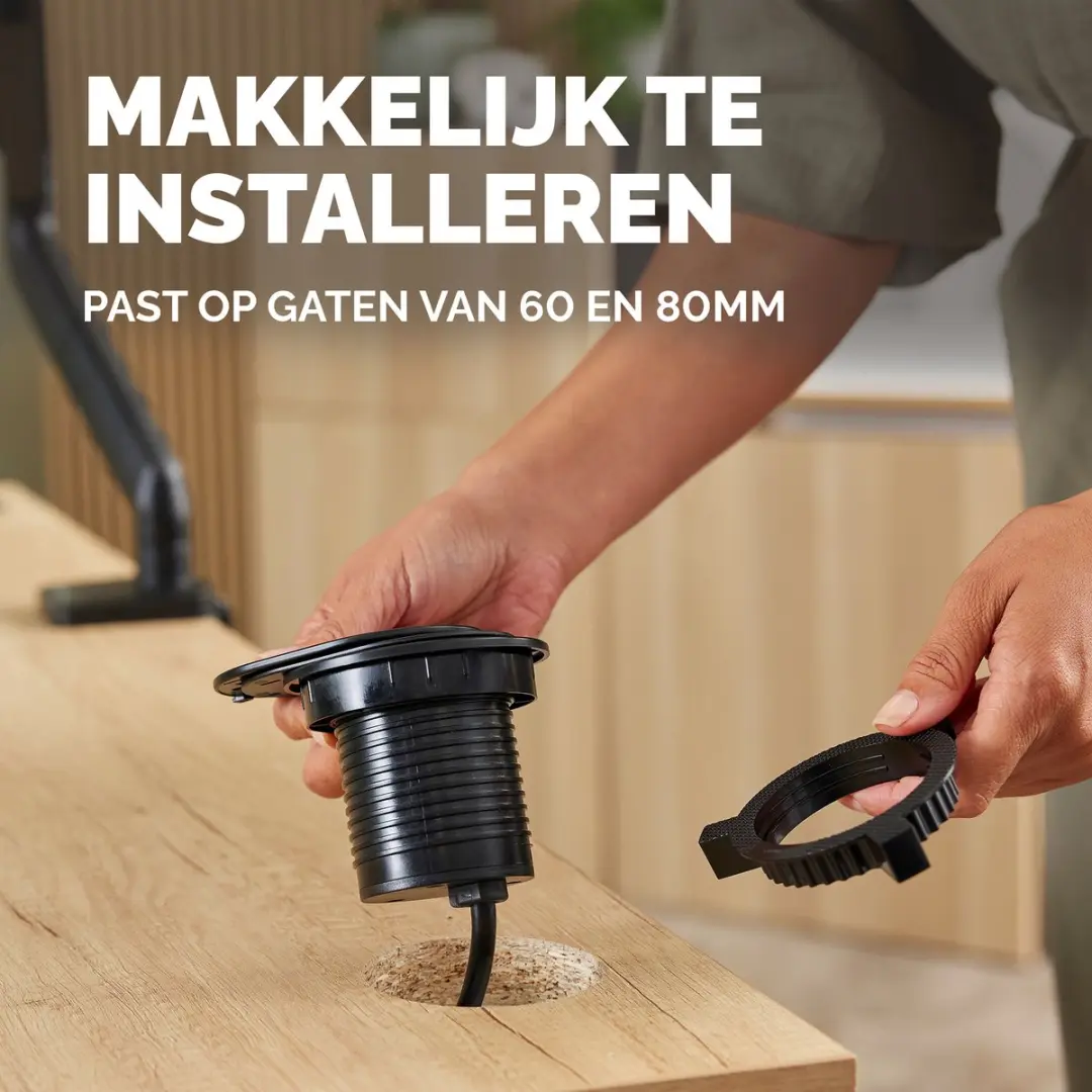 Fellowes Power Spot Type F Inbouw Power Unit - 2m - USB-C & USB-A - Zwart