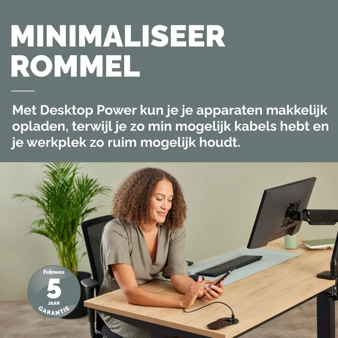 Fellowes Power Spot Type F Inbouw Power Unit - 2m - USB-C & USB-A - Zwart - afbeelding 6 van 6