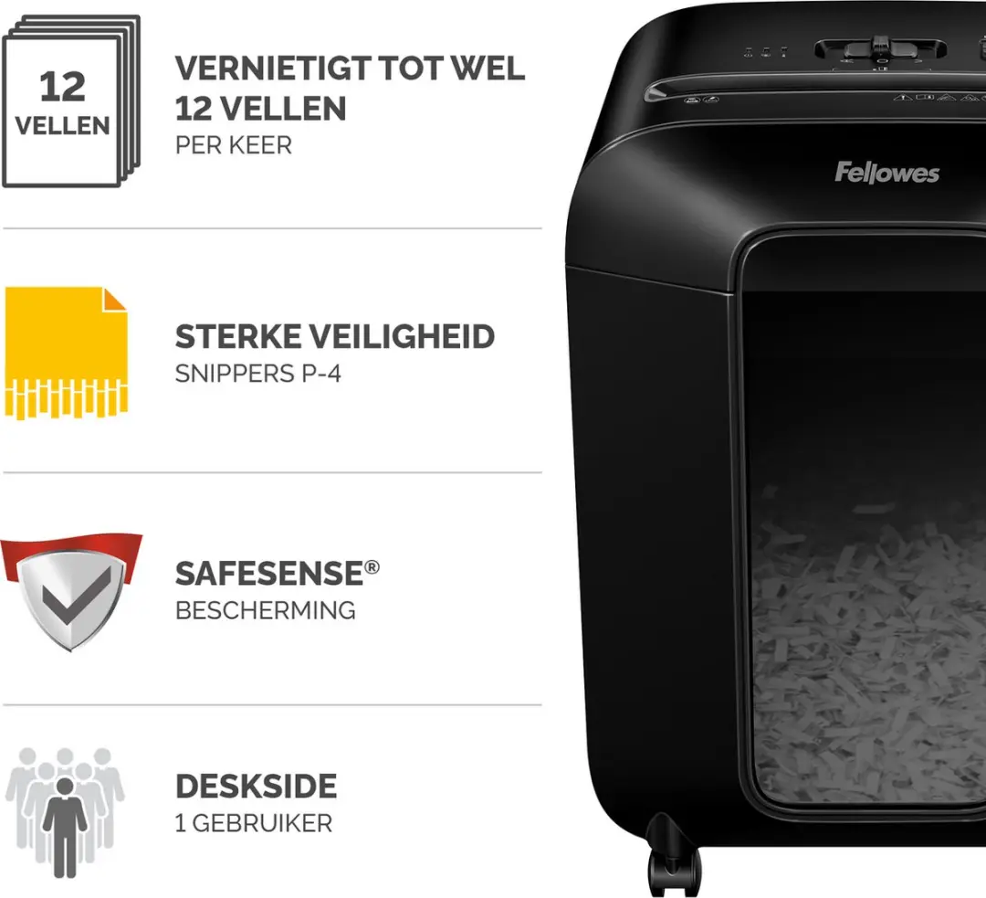 Fellowes LX85 Papiervernietiger P-4 Cross-Cut 12 Vel - 19L Zwart