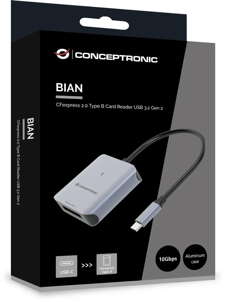Conceptronic BIAN08G Geheugenkaartlezer USB 3.2 Gen 2 - Grijs