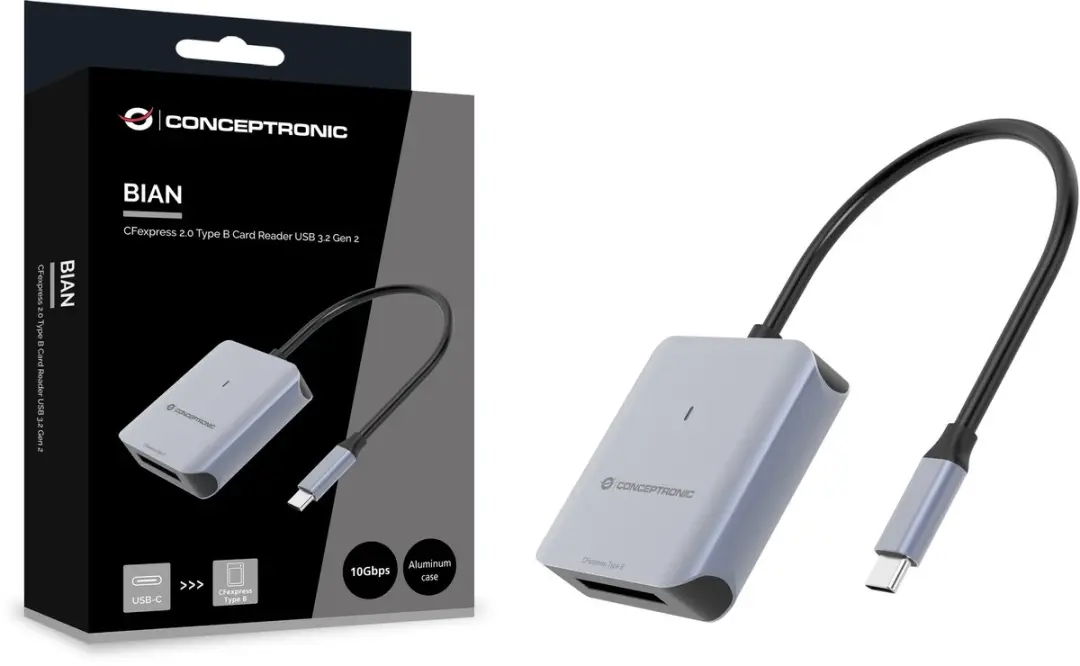 Conceptronic BIAN08G Geheugenkaartlezer USB 3.2 Gen 2 - Grijs