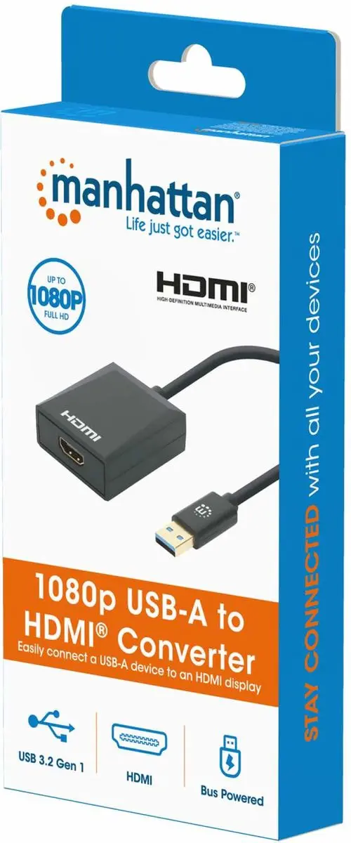 Manhattan 153690 USB 3.2 Gen 1 naar HDMI Adapter - Zwart