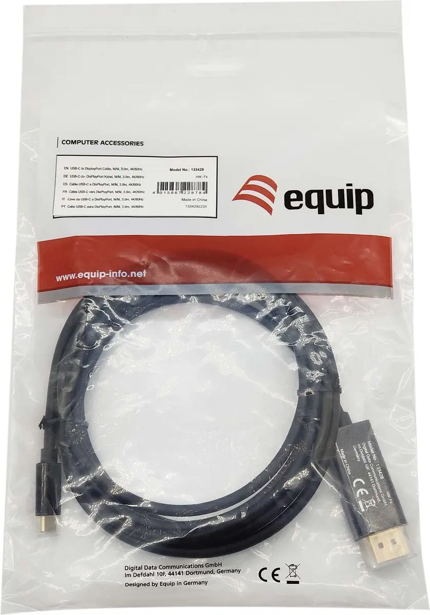 Equip 133428 USB Type-C naar DisplayPort Adapter 3m - Grijs