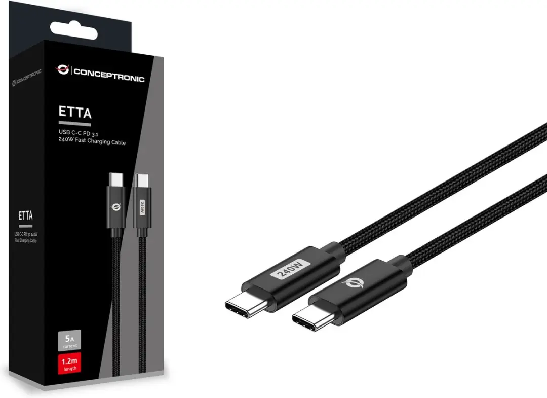 Conceptronic ETTA03B20 USB 2.0 Kabel 2m - USB-C - Zwart